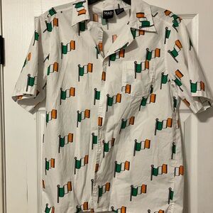 Mad Engine Mens Sz Medium White Button Up Irish Flag Print Short Sleeve Ireland